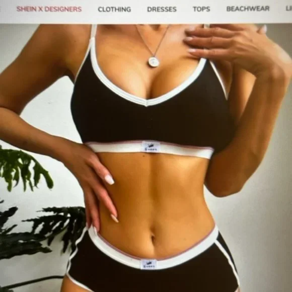 Brand New Contrast Binding Letter Patched Detail 2pc Lingerie Set Black Various - Picture 3 of 5